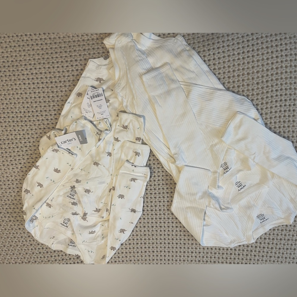 Carters Crossover onesies 3 whites and 3 white with elephants